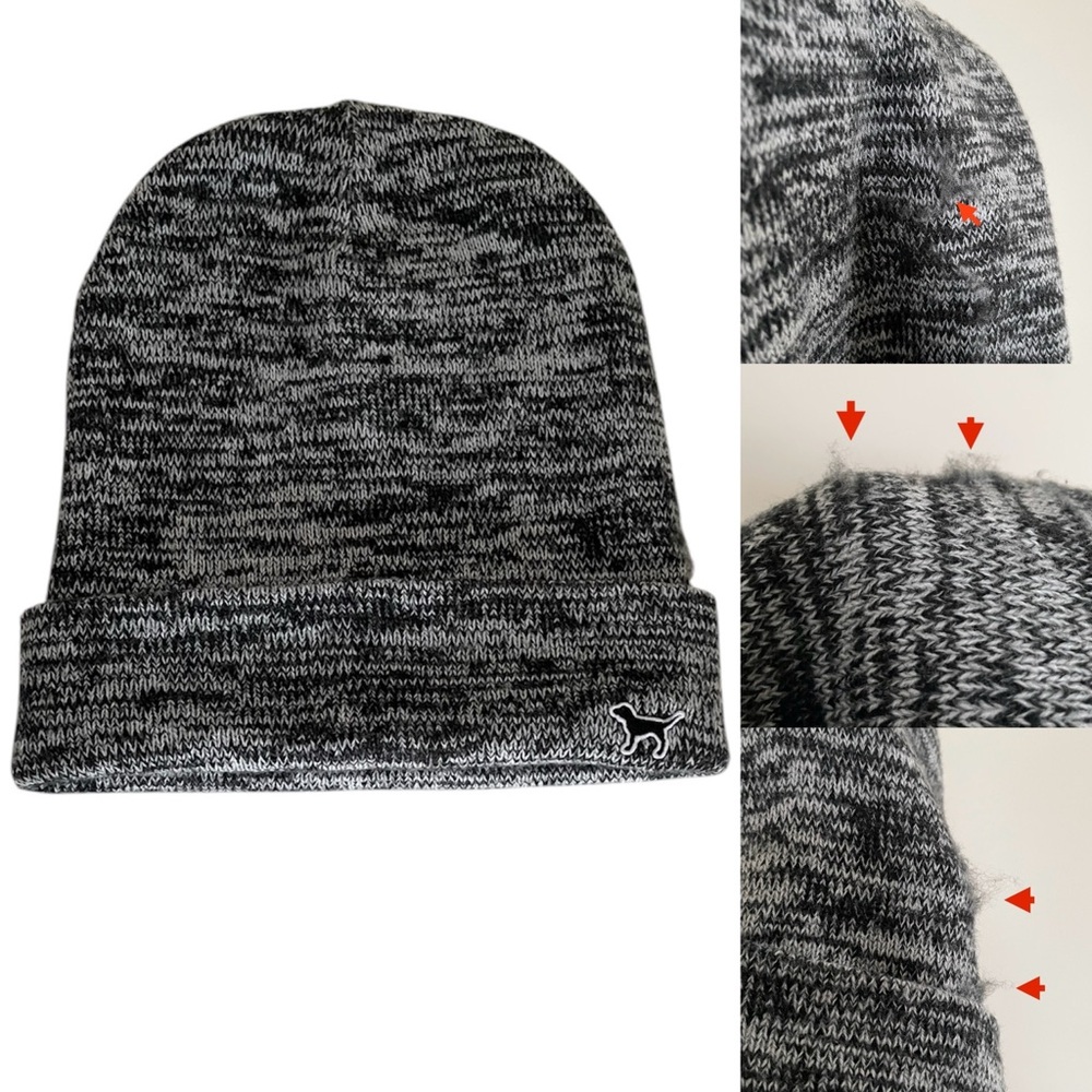 PINK Victoria's Secret Black and Gray Knit Beanie Hat